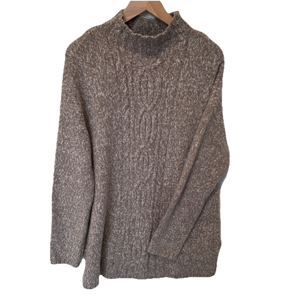 J. Jill Brown Cable-Knit Mock Neck Pullover Sweater Women's Sz M, Oversized Fit